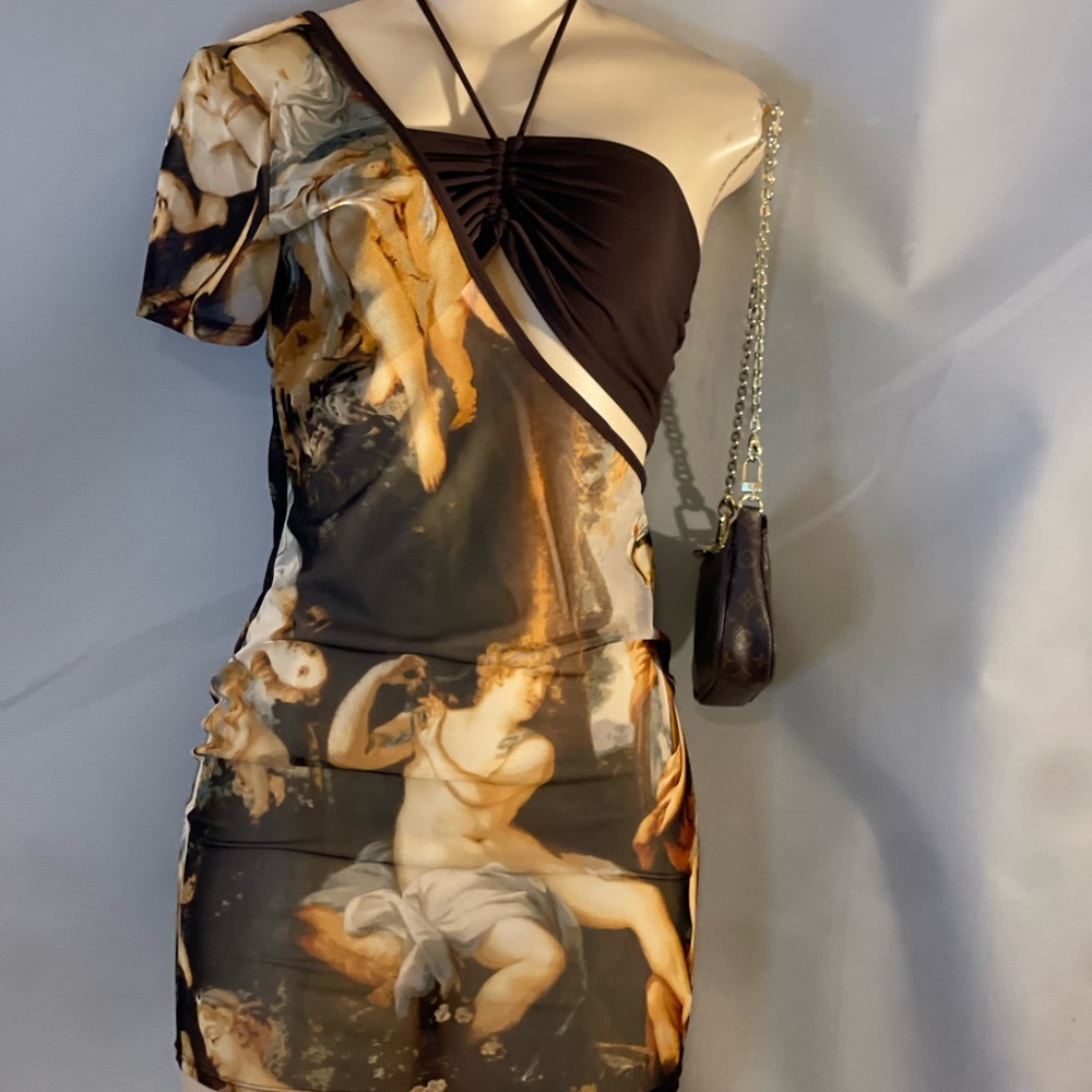 Elegant brown and Artistic Print Dress